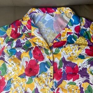 💐Retro bright floral short sleeve blouse
